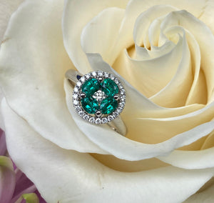Emerald and Diamond Halo Ring