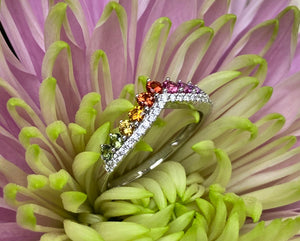 Rainbow Sapphire and Diamond V-Shaped Band