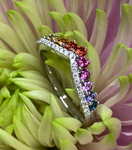 Rainbow Sapphire and Diamond V-Shaped Band