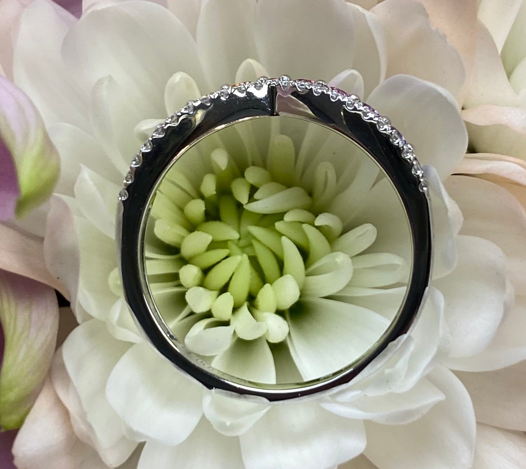 Rainbow Sapphire and Diamond V-Shaped Band