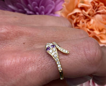 Load image into Gallery viewer, Amethyst Eyed Diamond Snake Ring
