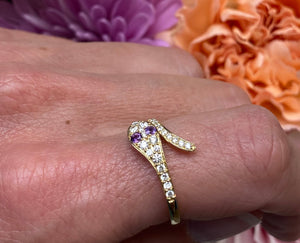 Amethyst Eyed Diamond Snake Ring