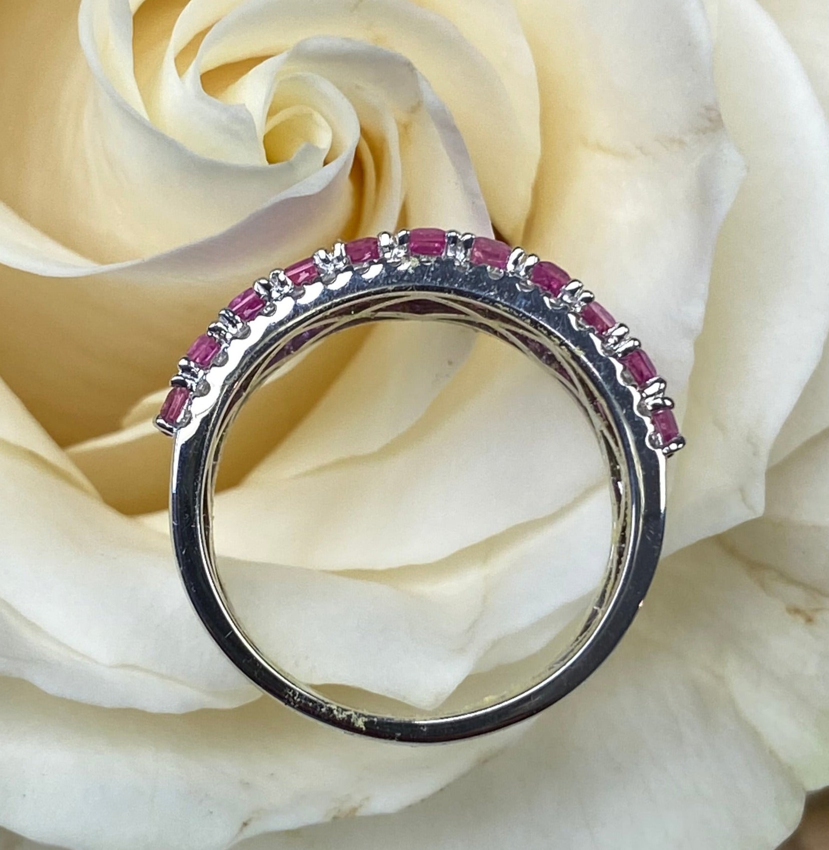 Pink Sapphire and Diamond Lined Band