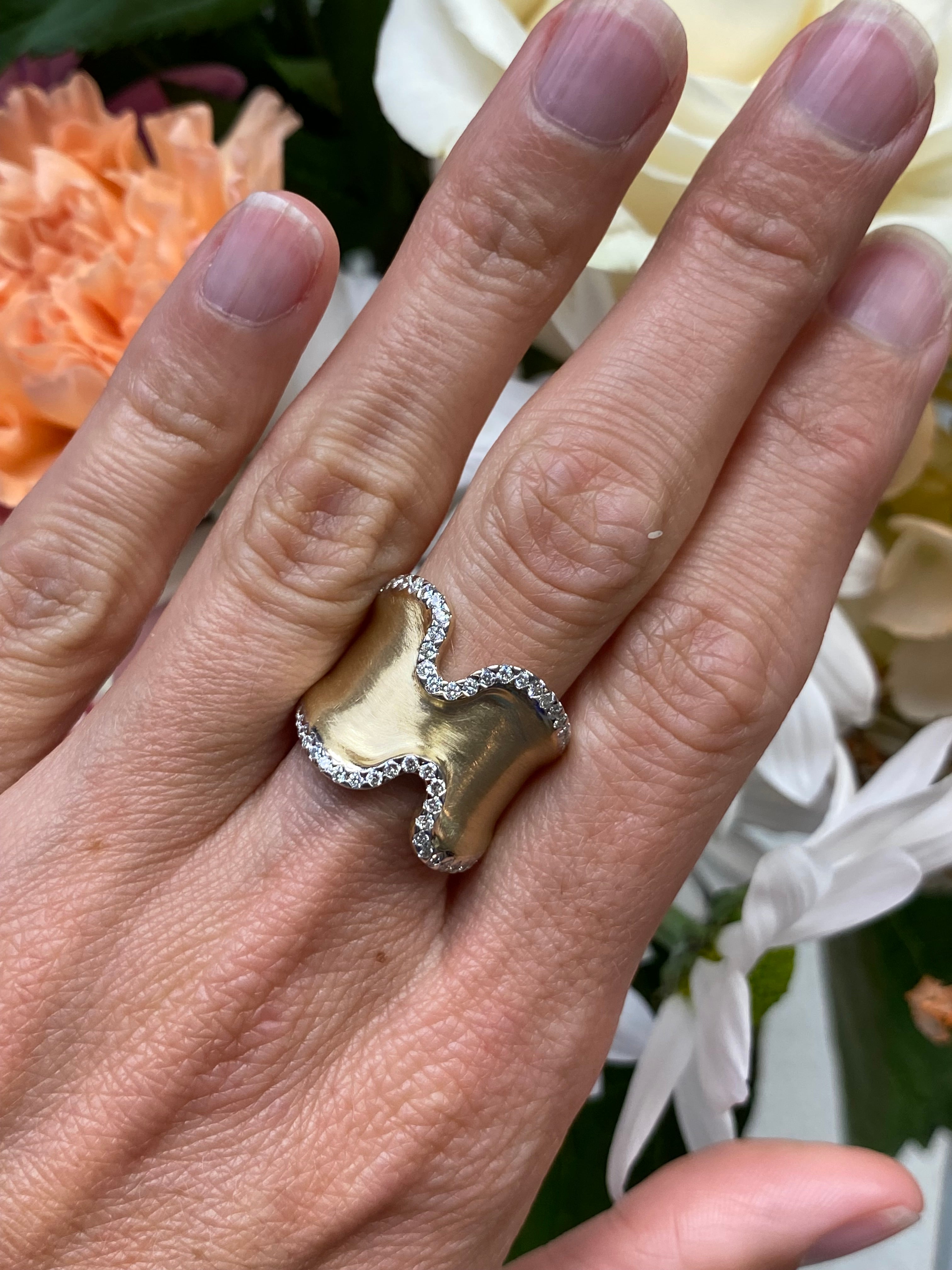 Bold Wavy Brushed Gold Wide Band Ring