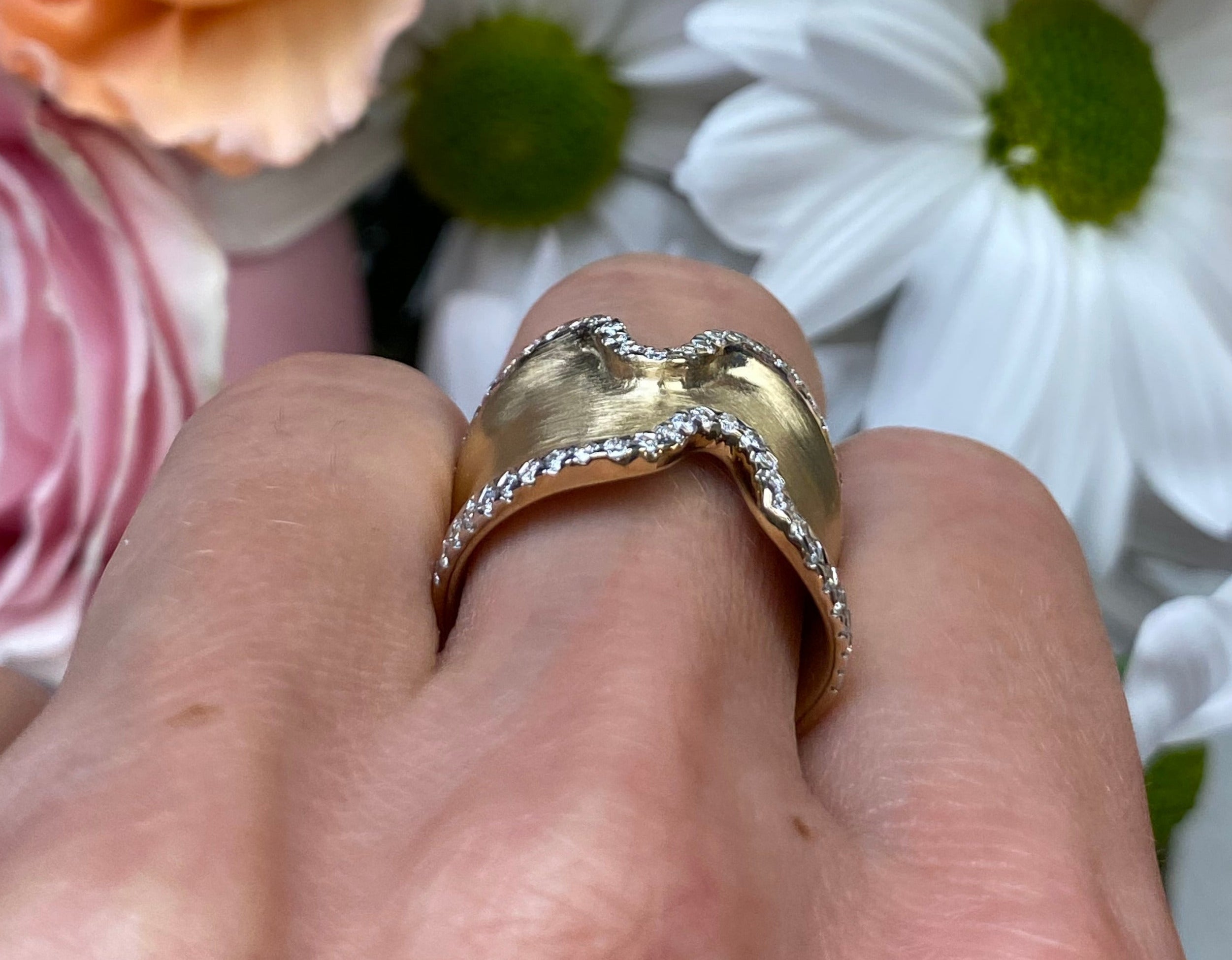 Bold Wavy Brushed Gold Wide Band Ring