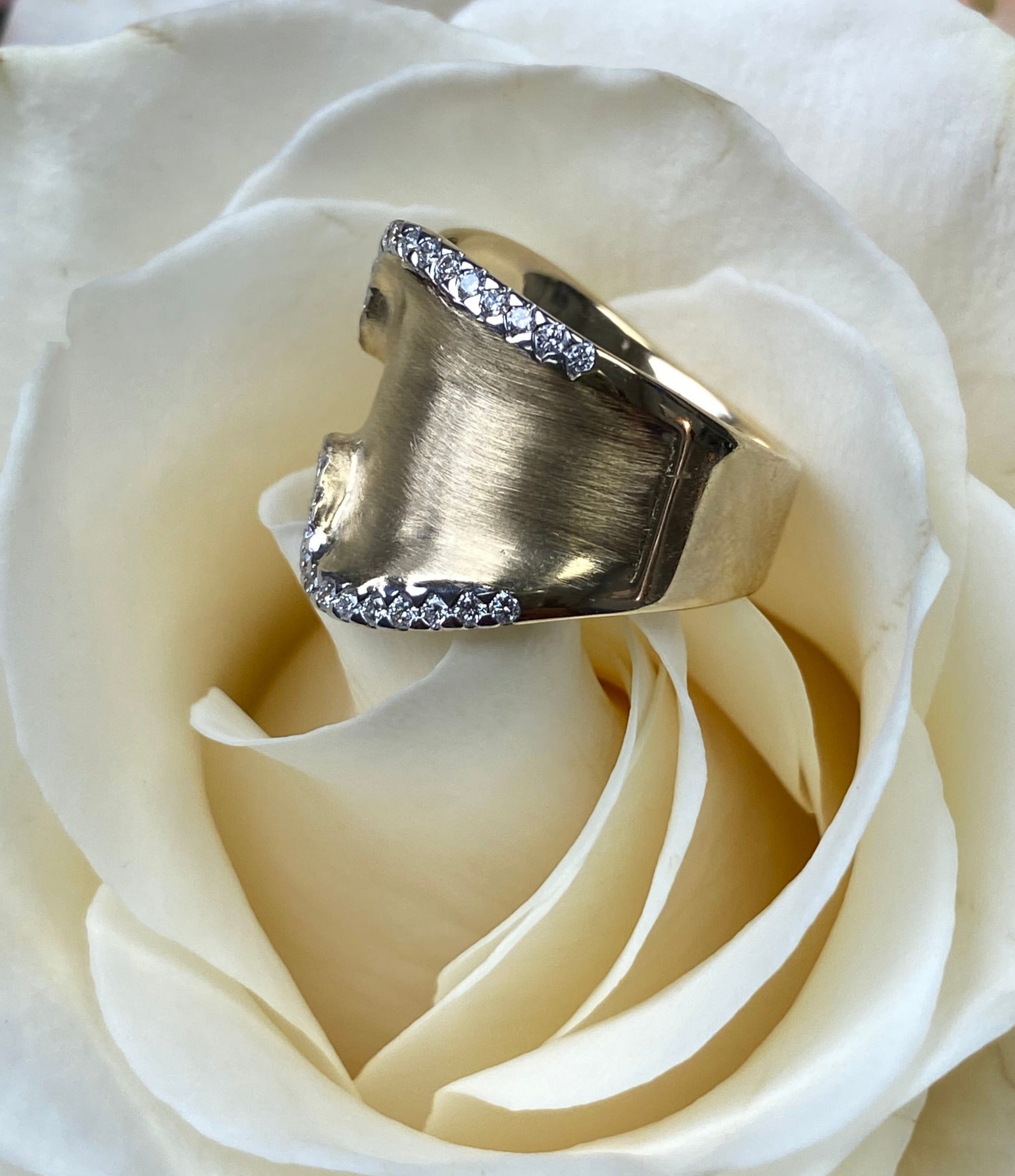 Bold Wavy Brushed Gold Wide Band Ring