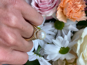 Prominent Pearl Textured Yellow Gold Ring