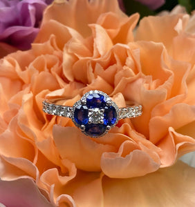Sapphire and Diamond Flower Cluster Ring
