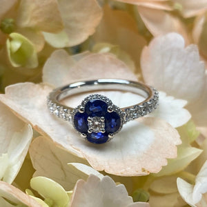 Sapphire and Diamond Flower Cluster Ring