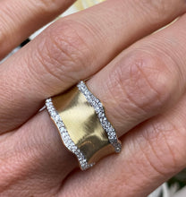 Load image into Gallery viewer, Wide Ruffle Diamond and Brush Yellow Gold Ring
