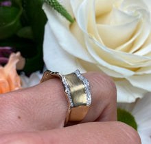 Load image into Gallery viewer, Wide Ruffle Diamond and Brush Yellow Gold Ring
