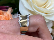 Load image into Gallery viewer, Wide Ruffle Diamond and Brush Yellow Gold Ring
