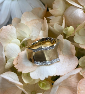 Wide Ruffle Diamond and Brush Yellow Gold Ring