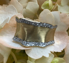 Load image into Gallery viewer, Wide Ruffle Diamond and Brush Yellow Gold Ring
