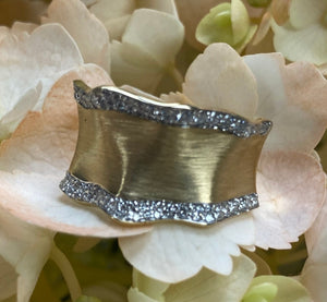 Wide Ruffle Diamond and Brush Yellow Gold Ring