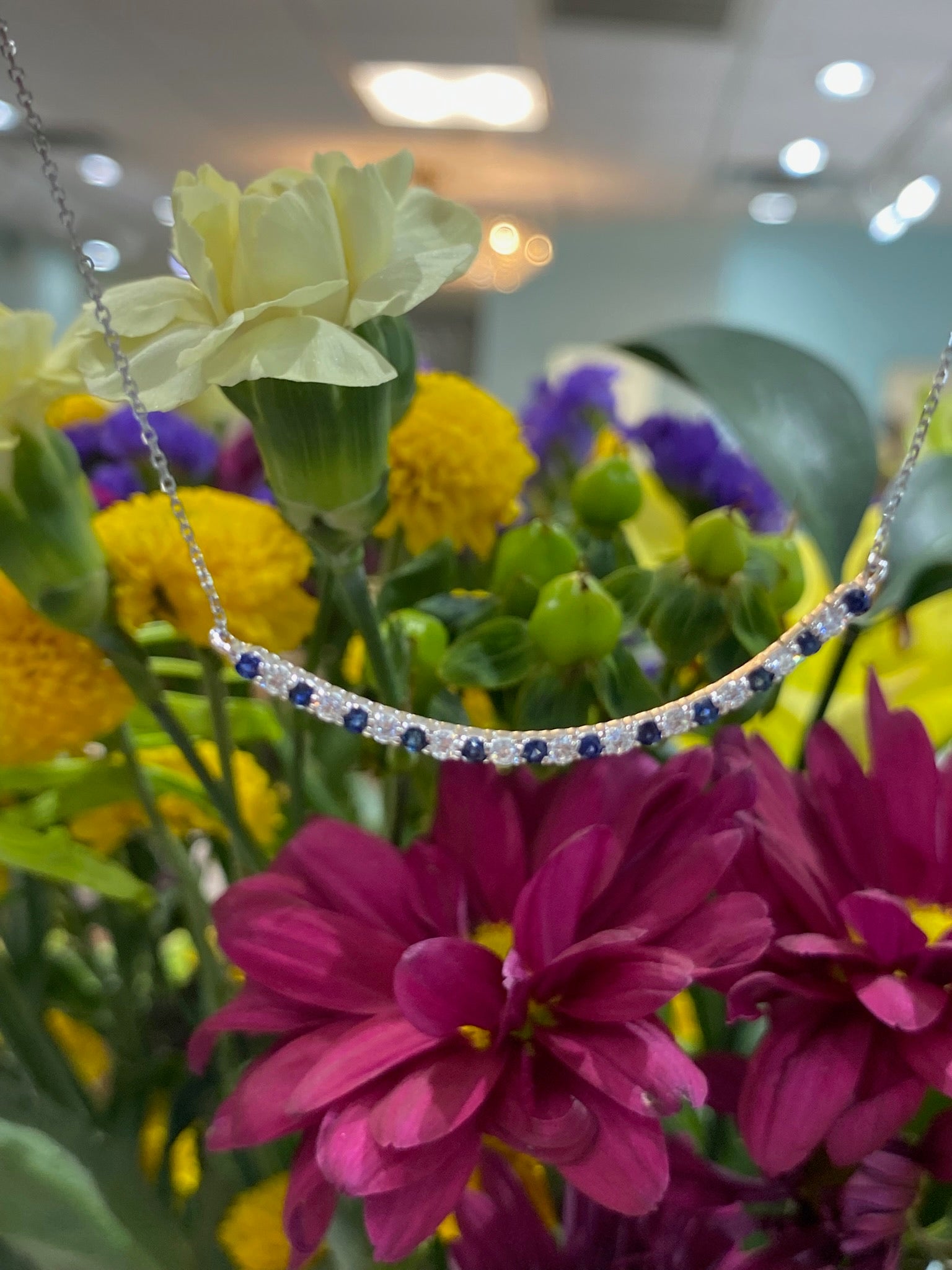 Luna Sapphire and Diamond Curved Bar Necklace