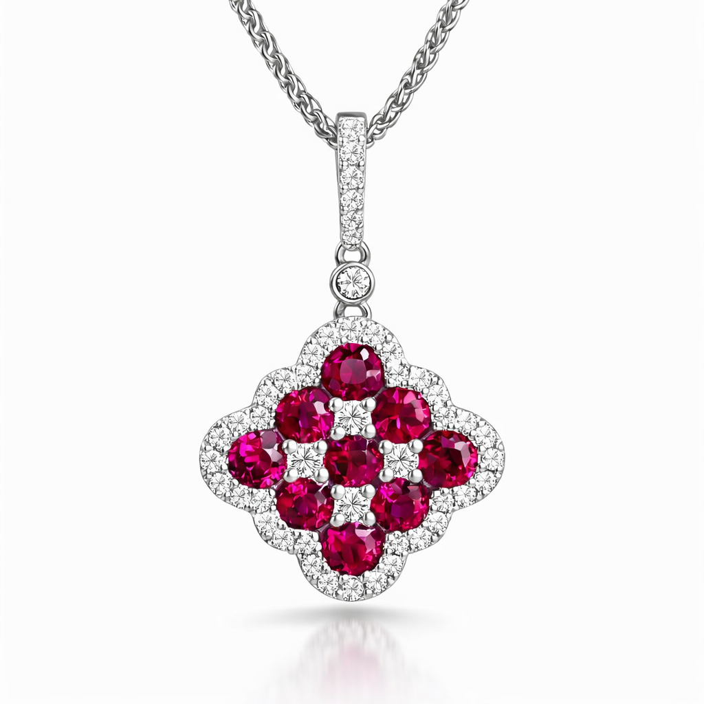 Crimson Clover Ruby & Diamond Pendant