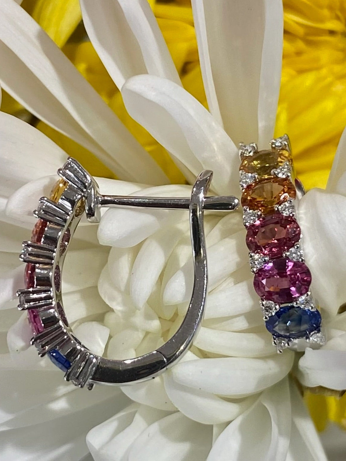 Rainbow Radiance Sapphire & Diamond Hoop Earrings