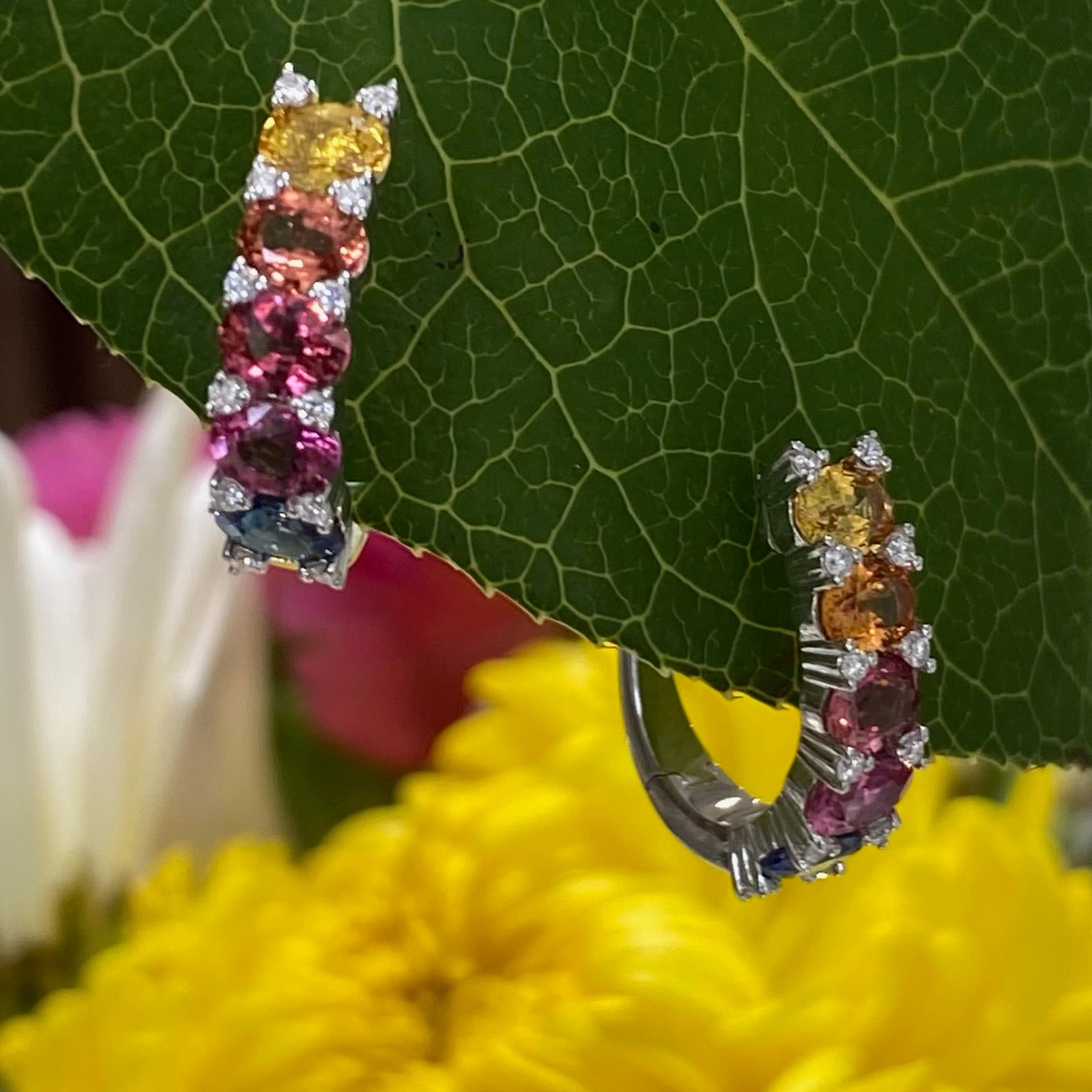 Rainbow Radiance Sapphire & Diamond Hoop Earrings