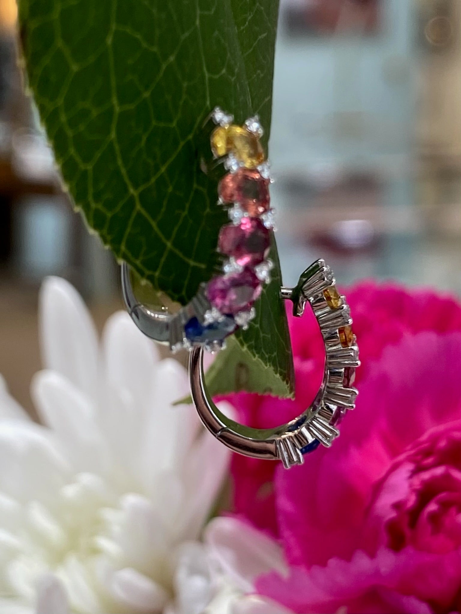 Rainbow Radiance Sapphire & Diamond Hoop Earrings