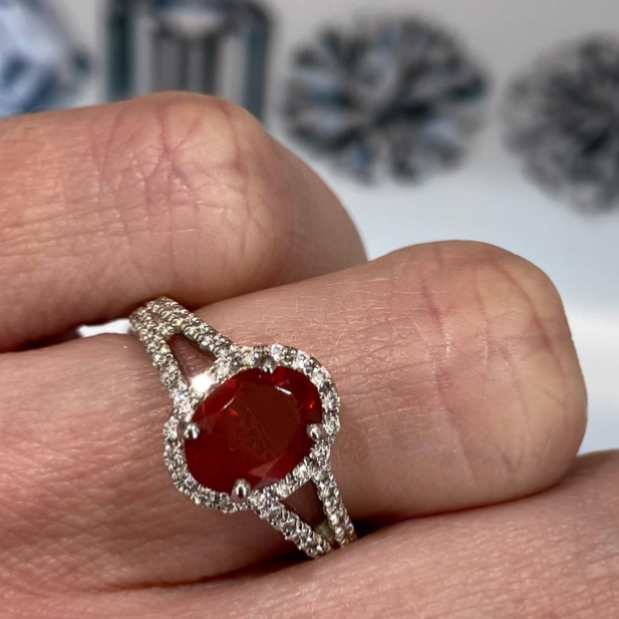Ember Veil Fire Opal and Diamond Ring