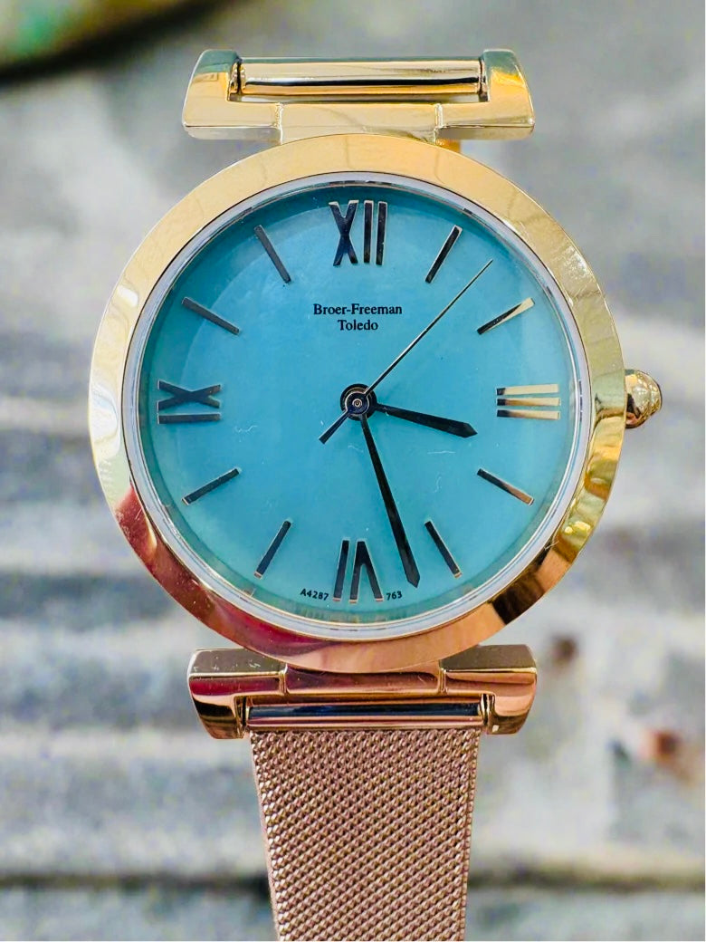 Turquoise Dial Gold Mesh Bracelet Watch