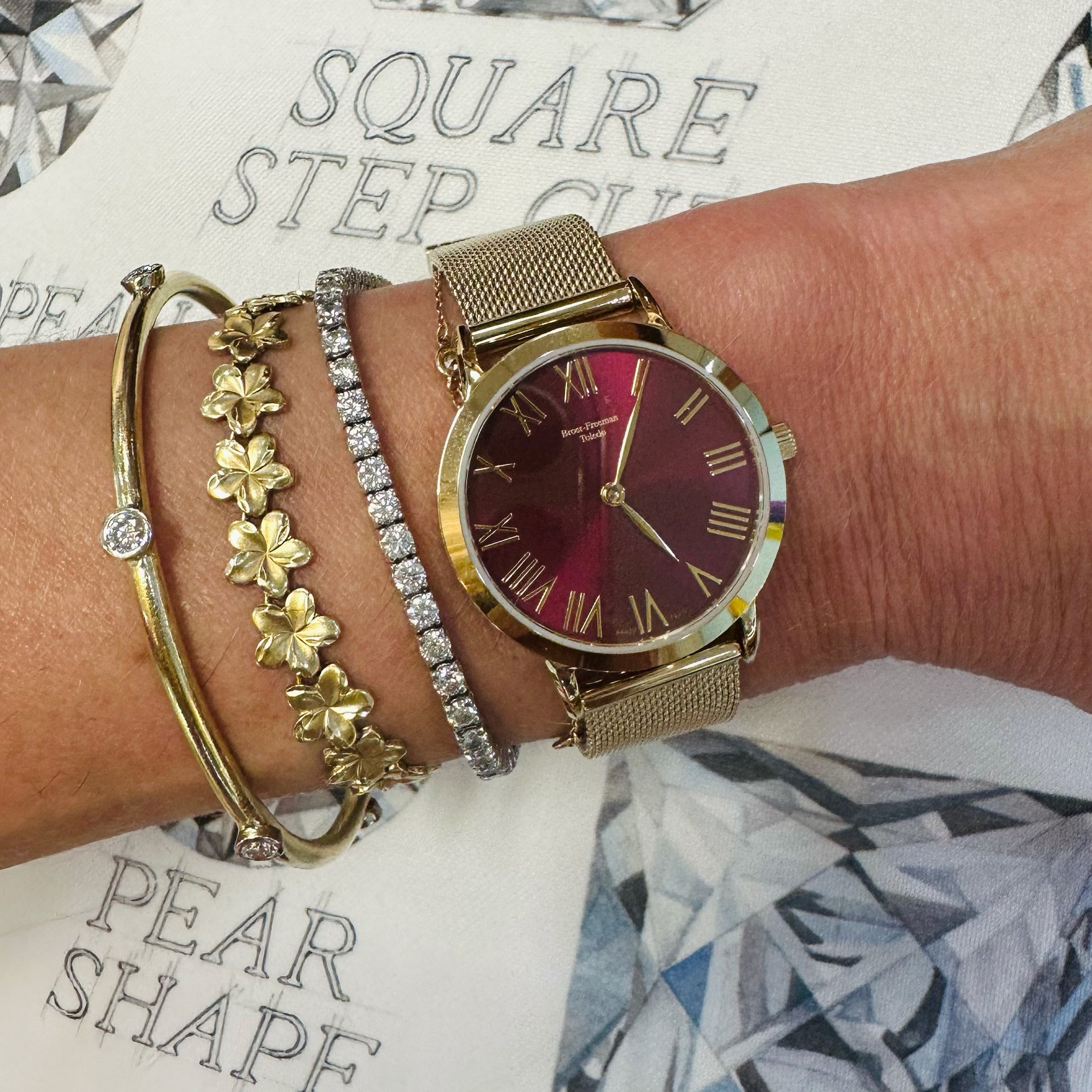 Crimson Dial Gold Mesh Bracelet Watch