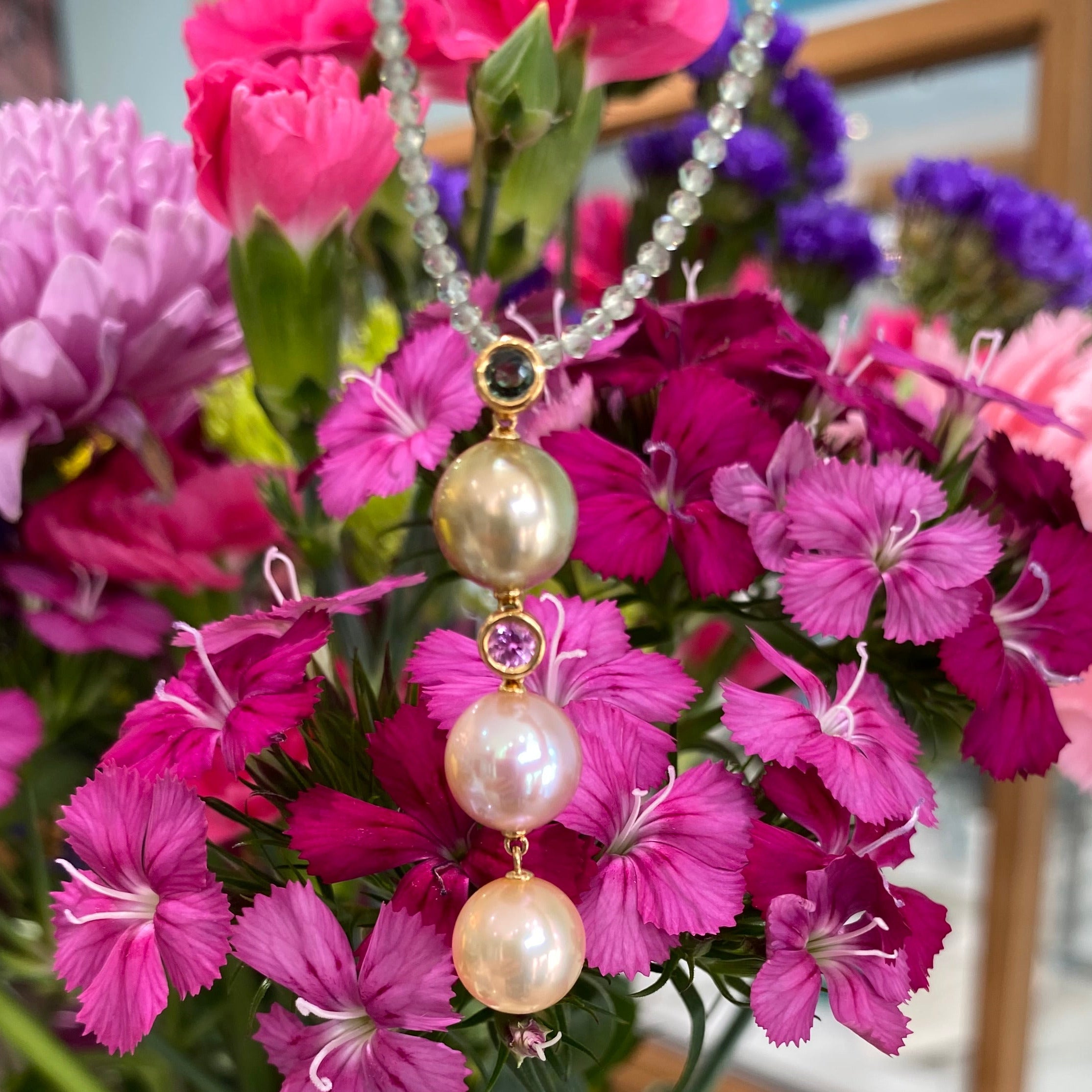 Elegant Trio Pearl and Gemstone Statement Necklace