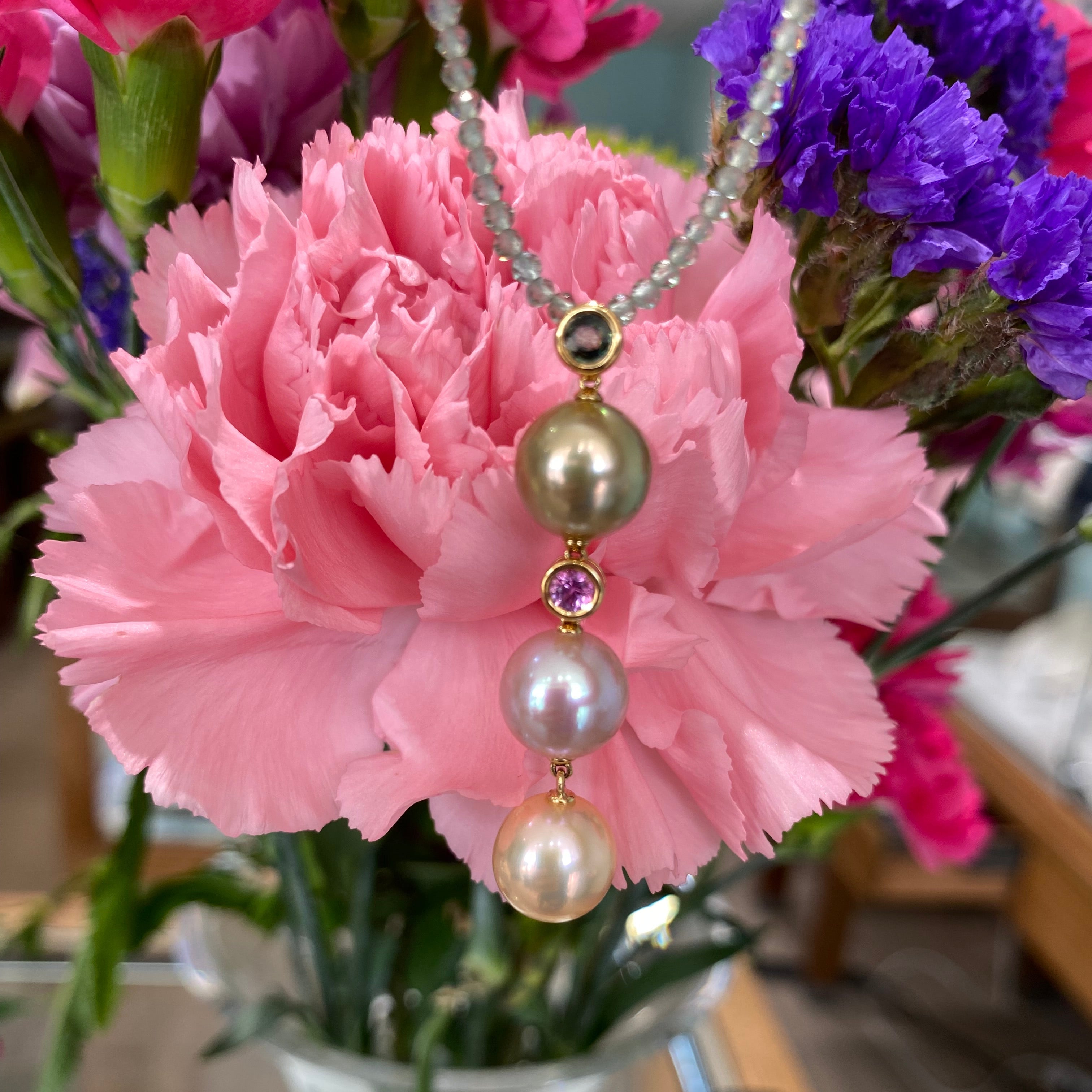 Elegant Trio Pearl and Gemstone Statement Necklace