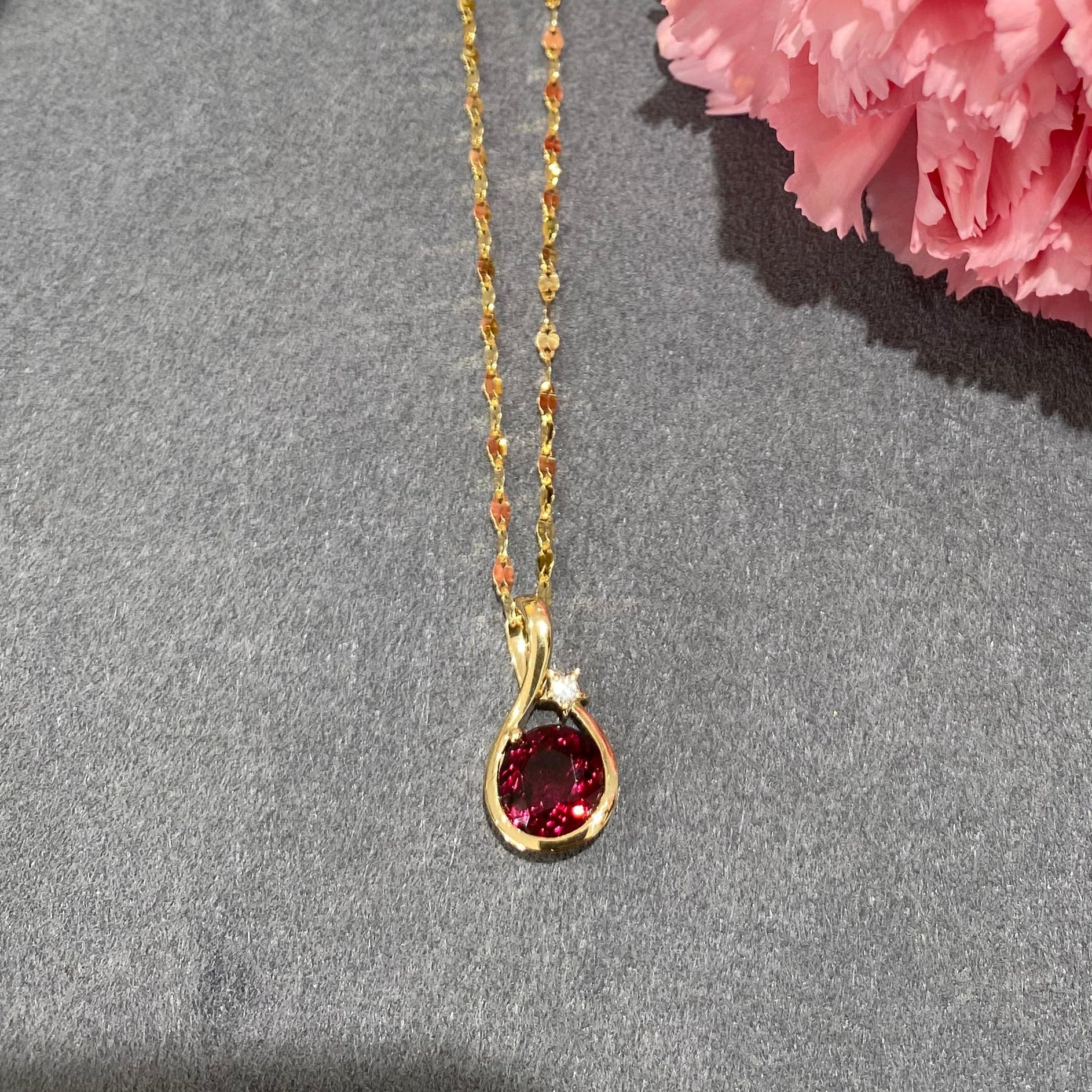 Crimson Orbit Garnet and Diamond Necklace