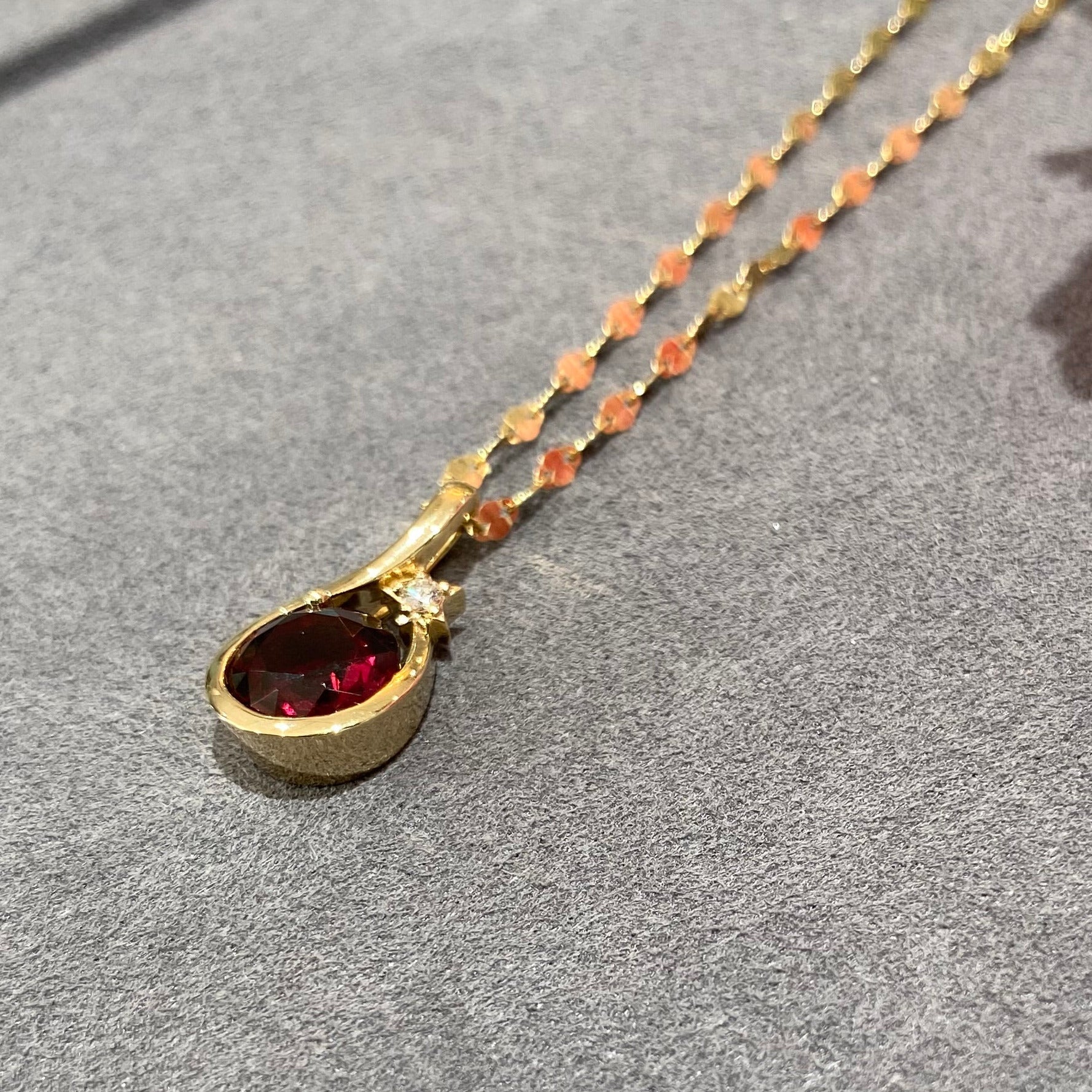Crimson Orbit Garnet and Diamond Necklace