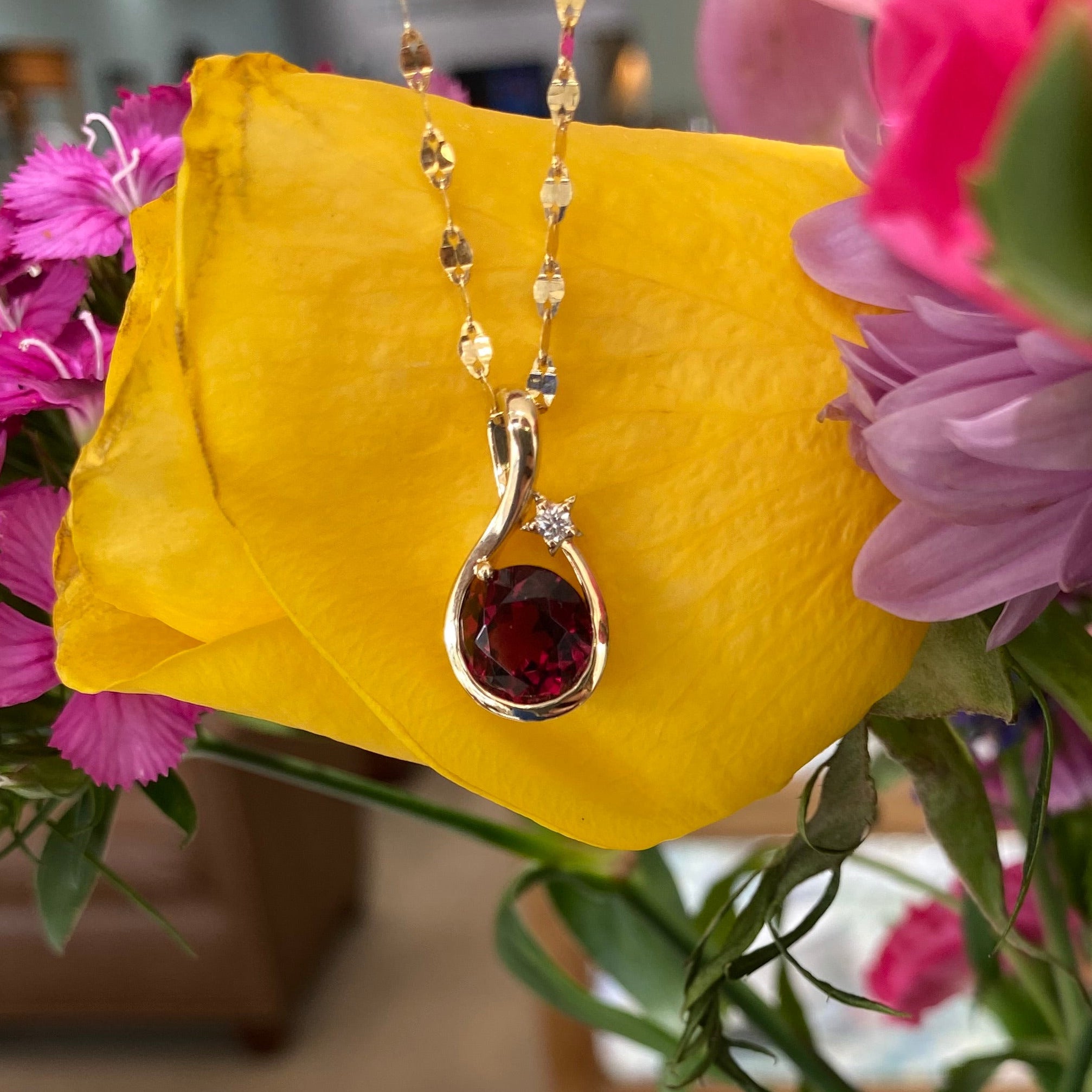 Crimson Orbit Garnet and Diamond Necklace