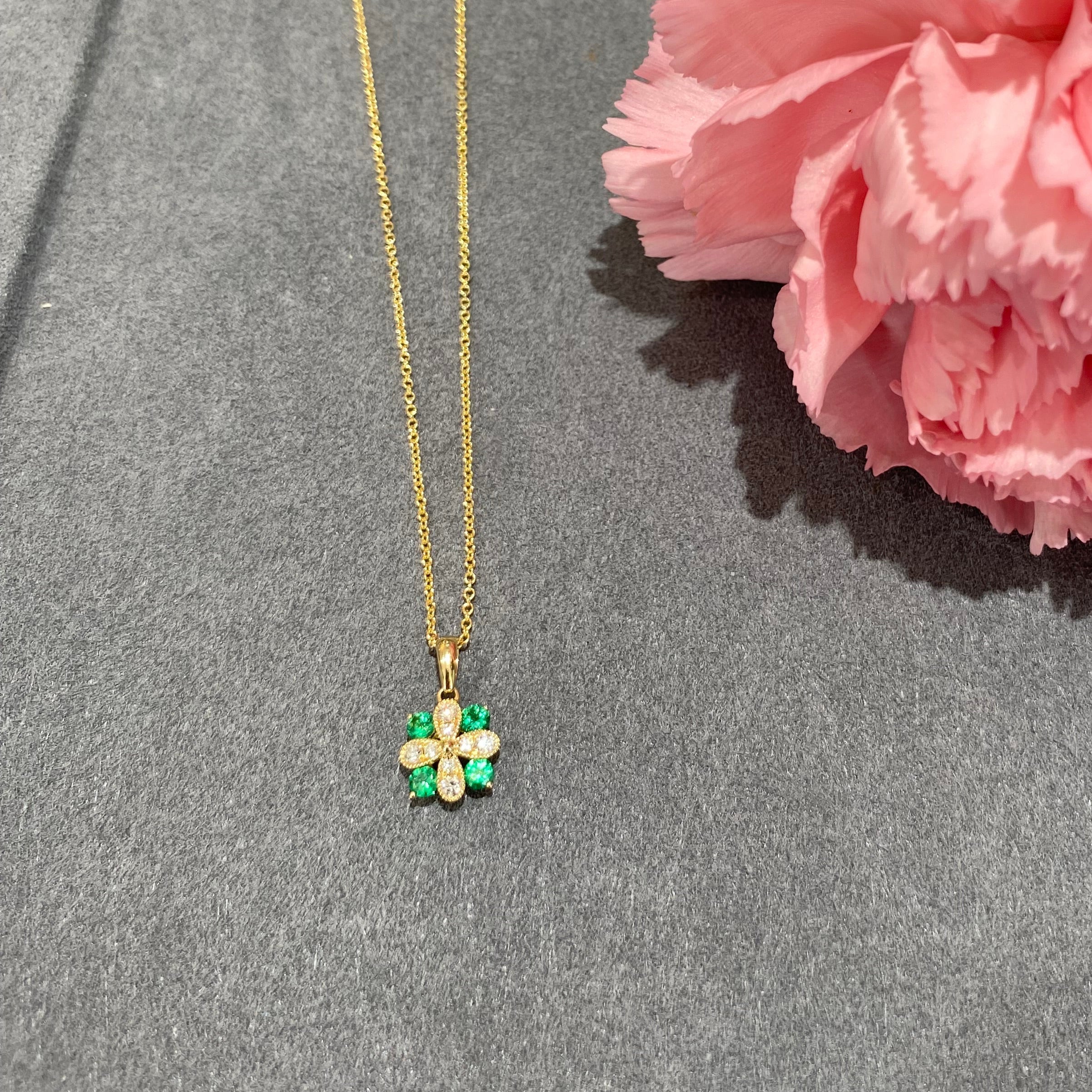 Emerald Blossom Diamond Necklace