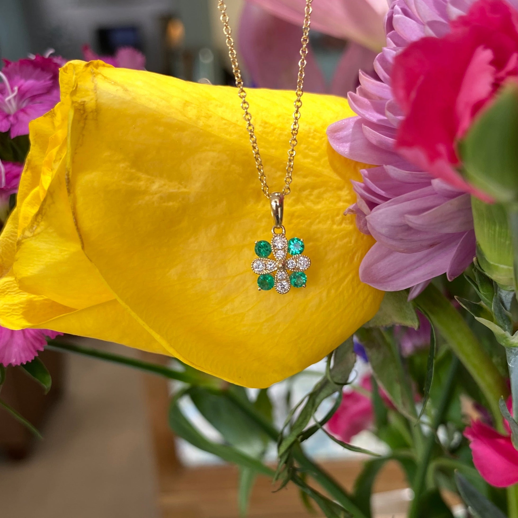 Emerald Blossom Diamond Necklace