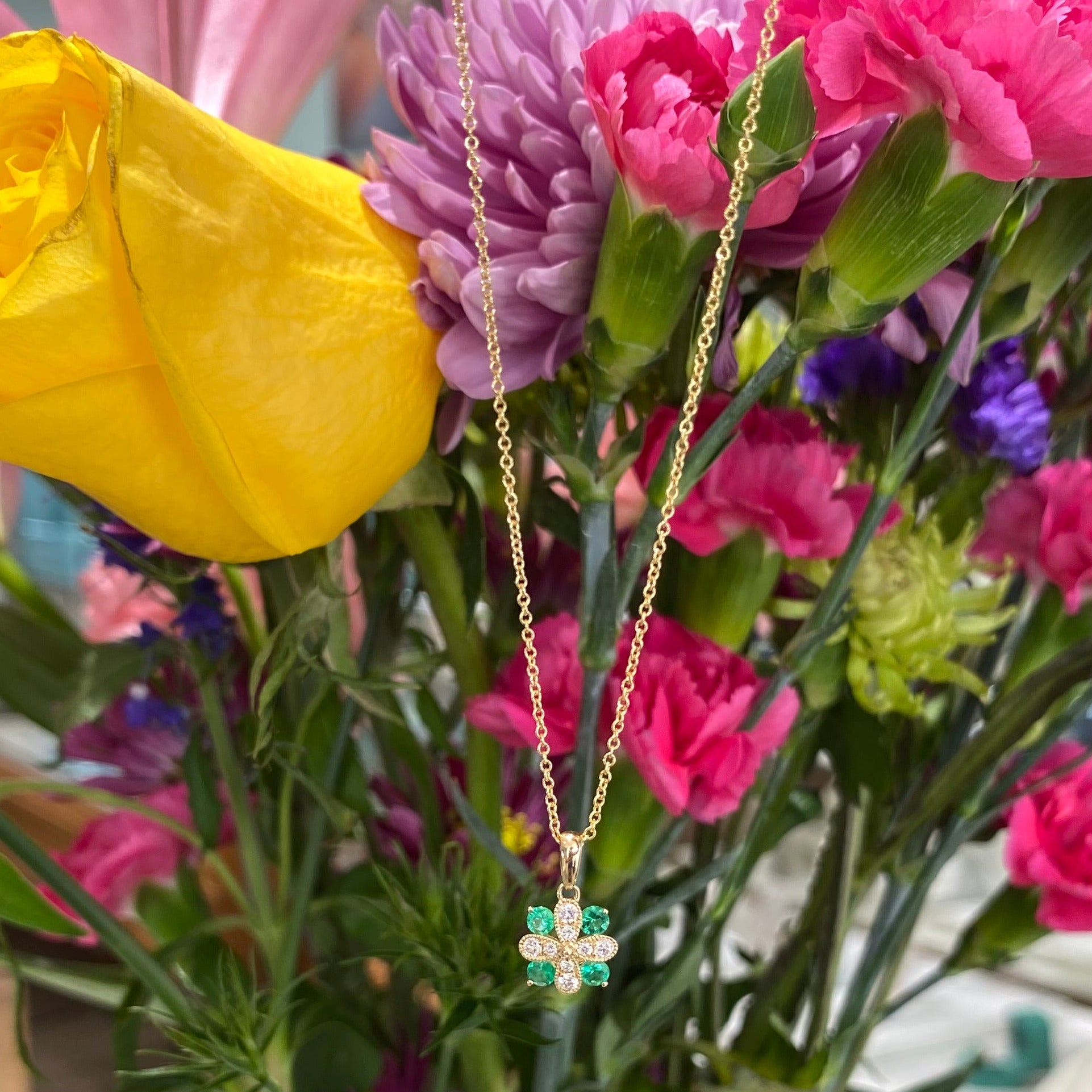 Emerald Blossom Diamond Necklace