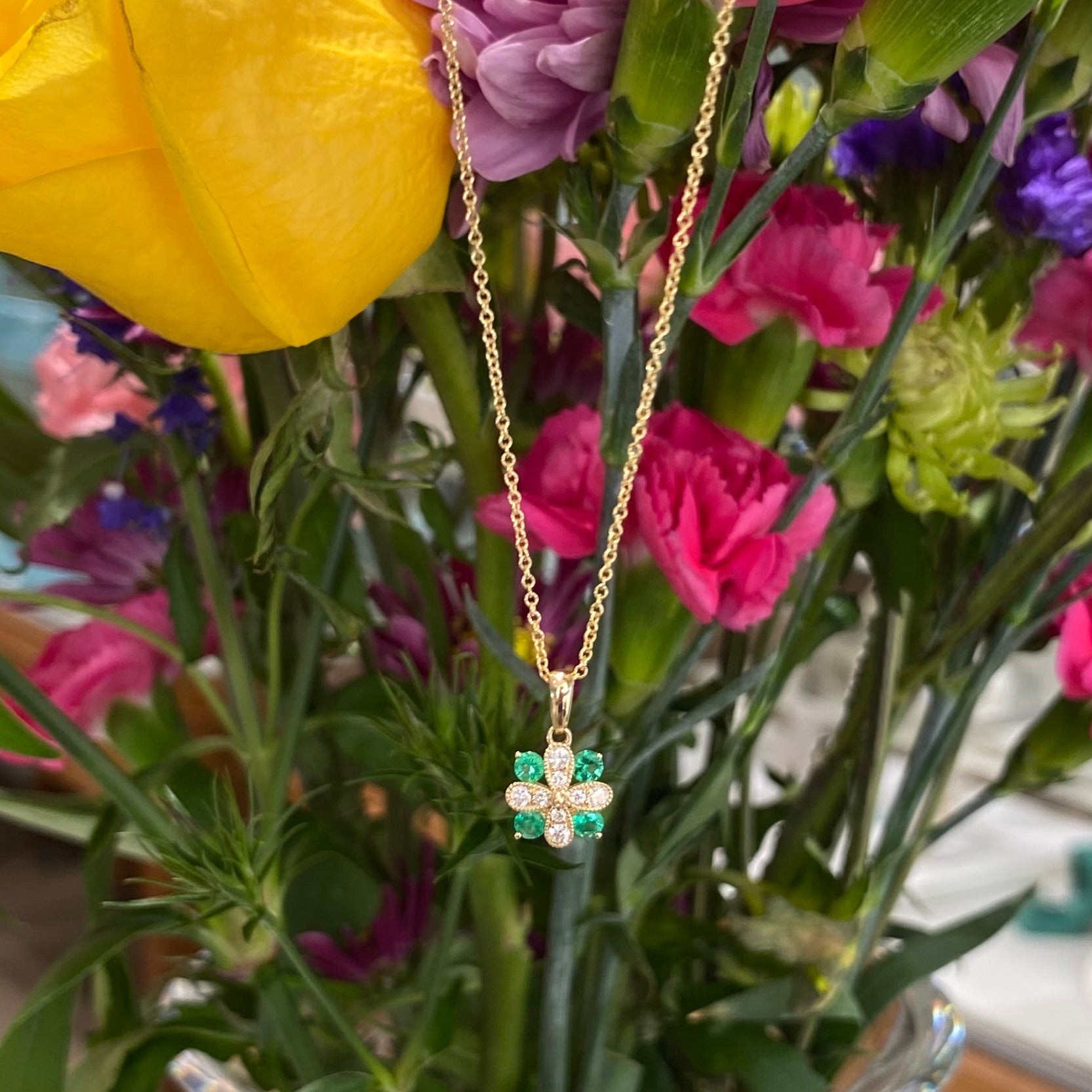 Emerald Blossom Diamond Necklace