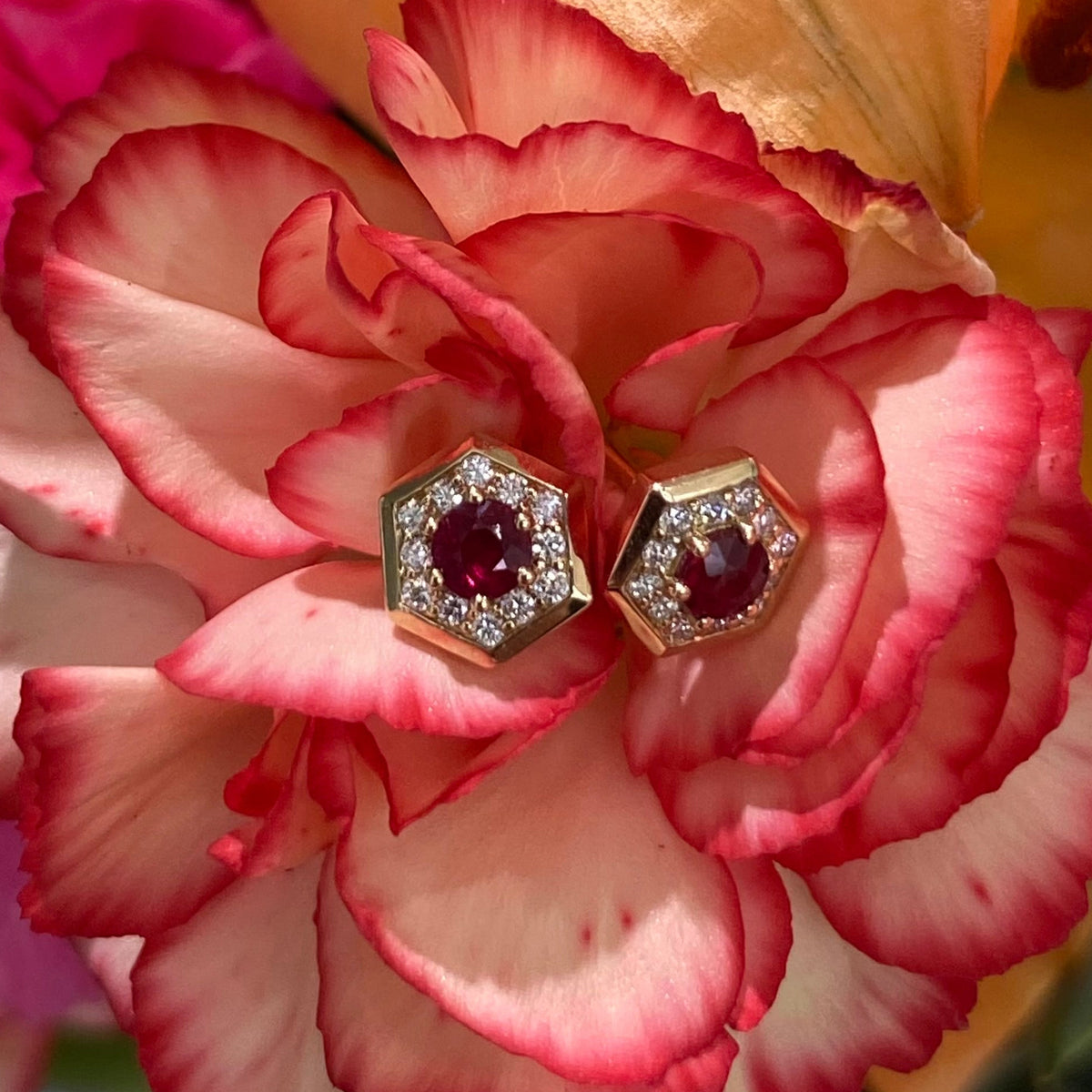 Ruby & Gold Petite Halo Studs