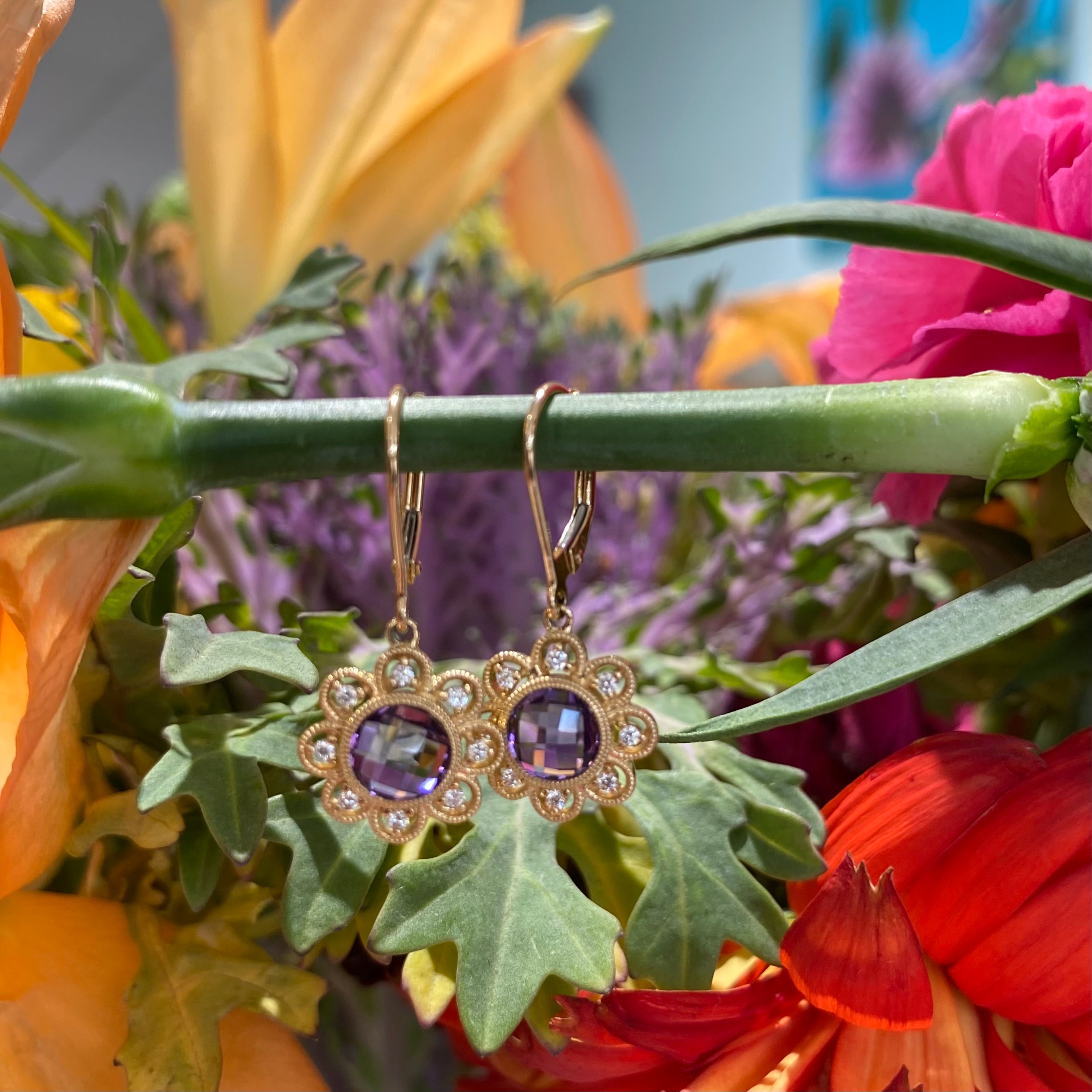 Violet Bloom Drop Earrings