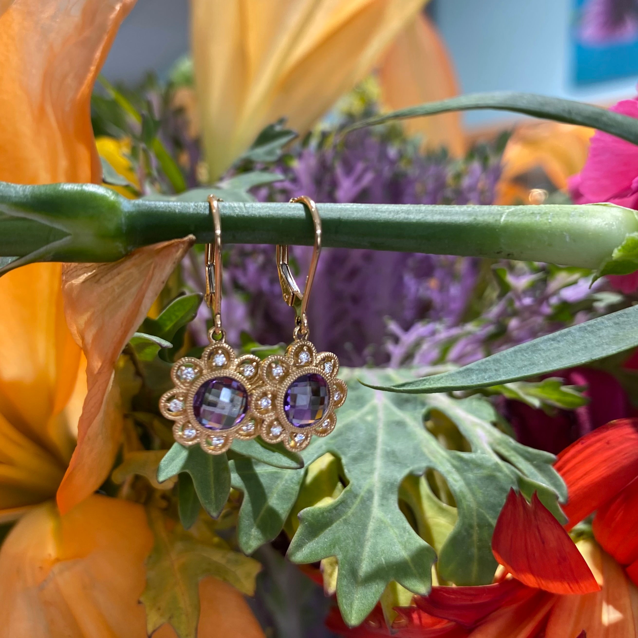 Violet Bloom Drop Earrings