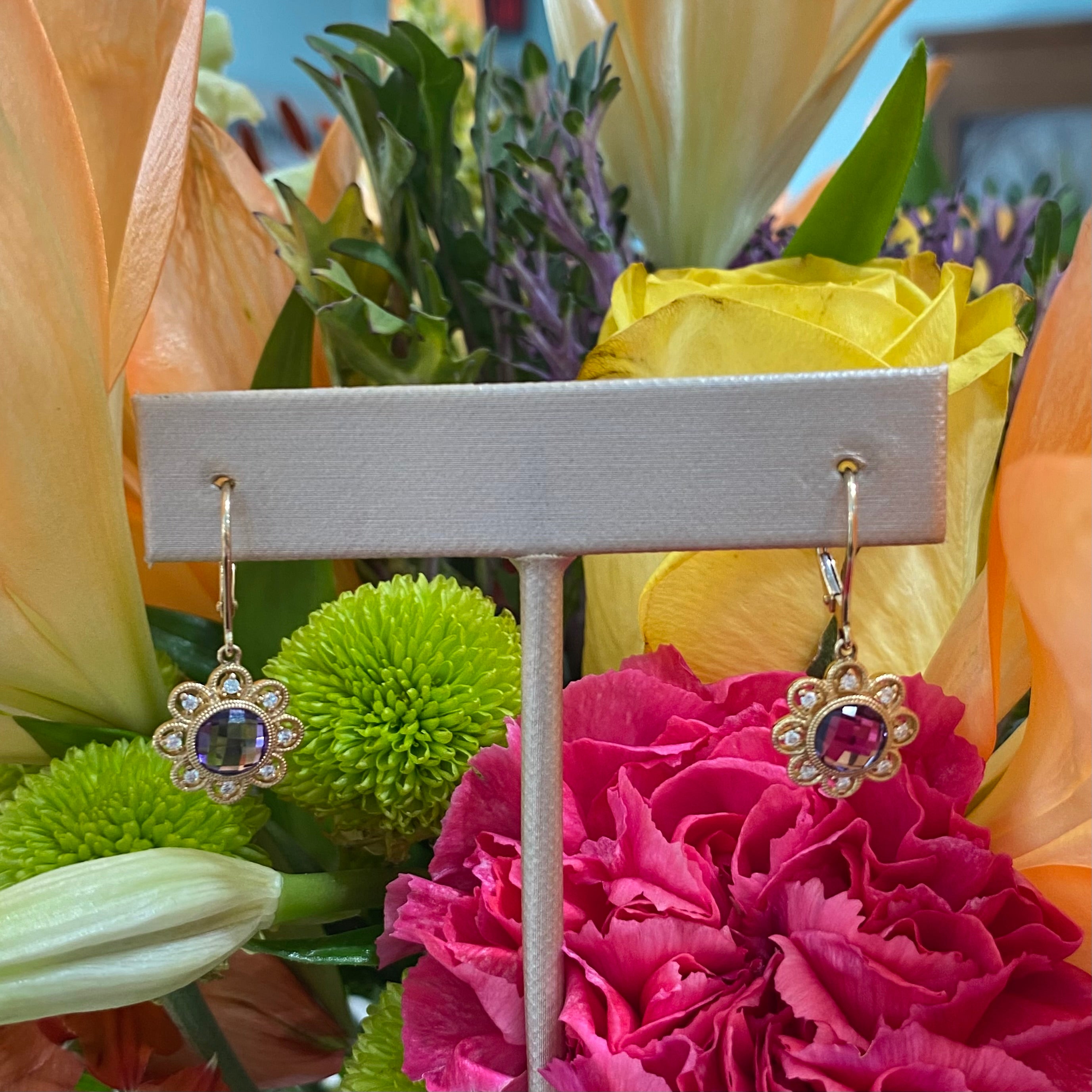 Violet Bloom Drop Earrings