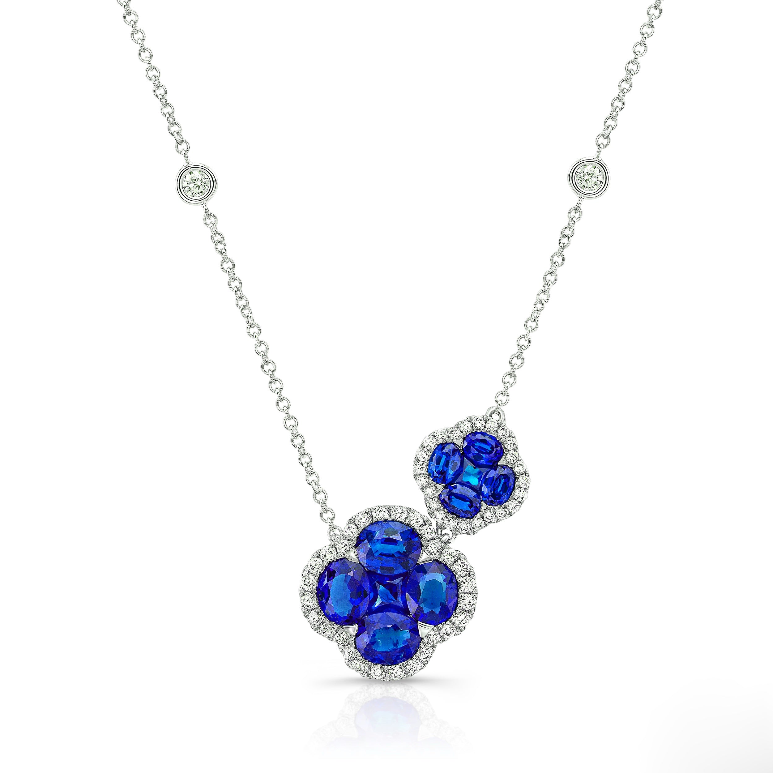 Sapphire and Diamond Asymmetrical Quatrefoil Necklace