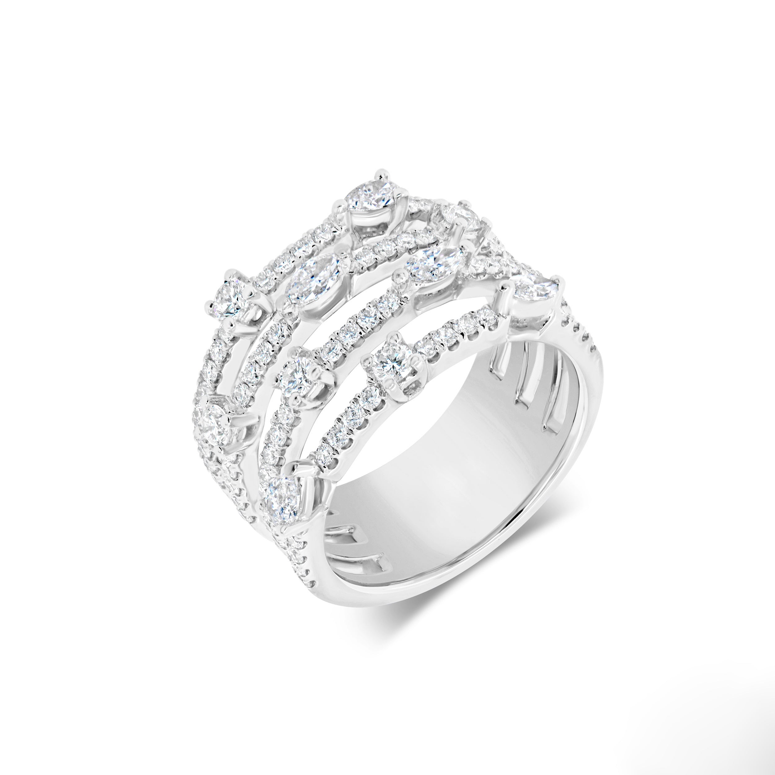Fused Four Band Multishape Diamond Ring