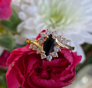 Vintage Onyx and Diamond Yellow Gold Ring