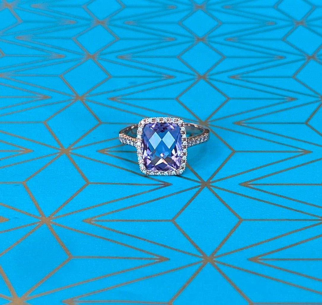 Rose Gold Pink Amethyst and Diamond Cocktail Ring