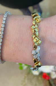 Vintage Bow 18K Yellow Gold and Platinum Diamond Bracelet
