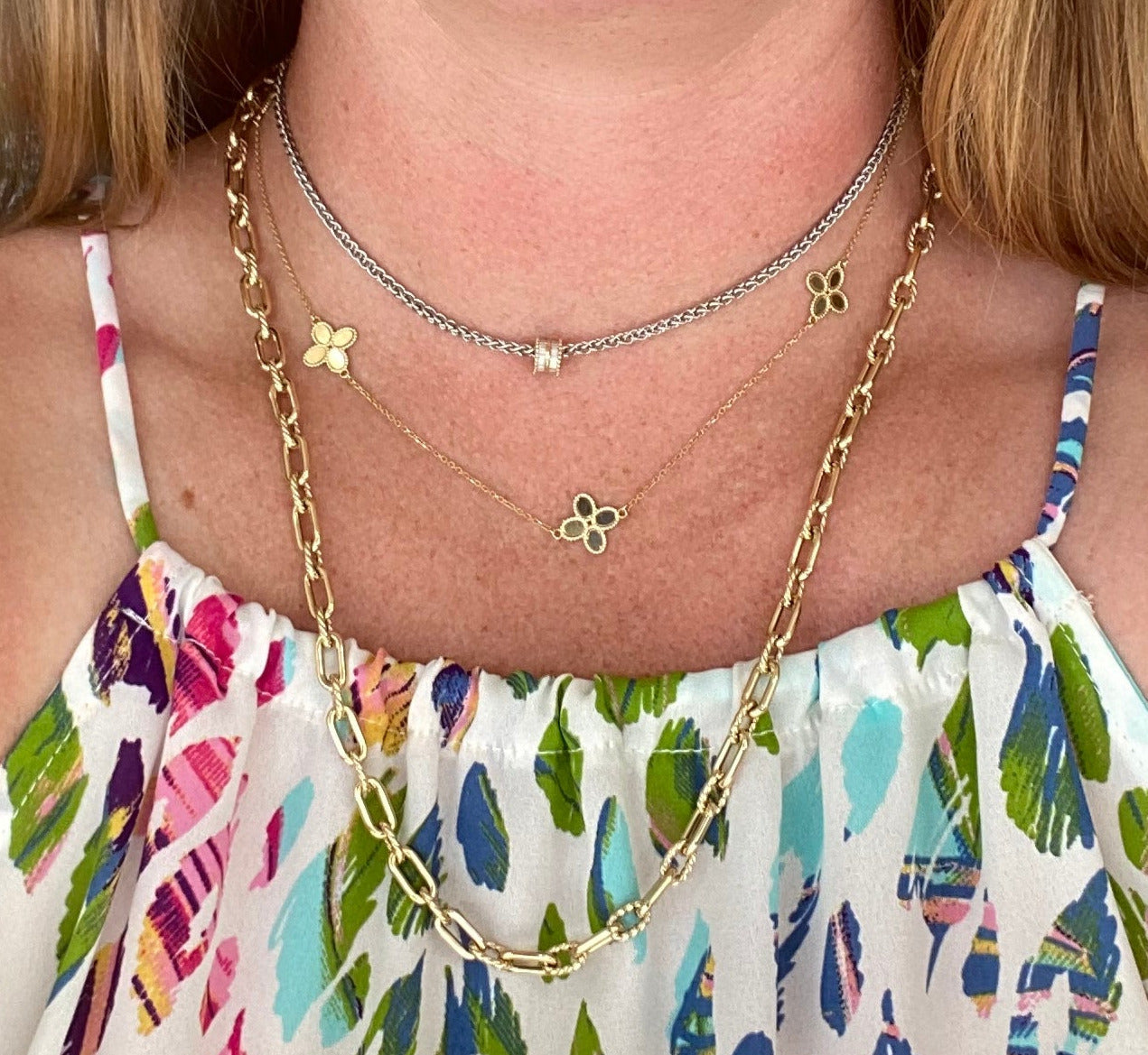 14K Yellow Gold Textured Oval and Paper Clip Link Chain