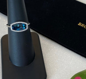 White Gold Deep Blue Topaz and Diamond Ring