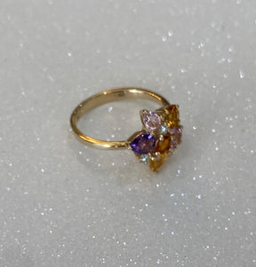 Yellow Gold Gemstone and Diamond Bouquet Ring