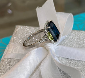 Blue Topaz Peridot and Diamond Cocktail Ring