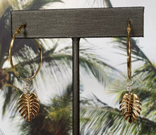 Load image into Gallery viewer, Yellow Gold Palm Tree Drop Hoop Earrings
